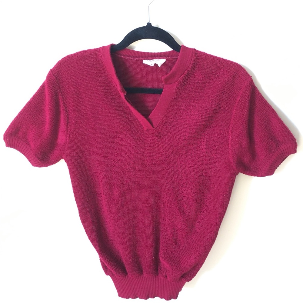 Vintage knit top maroon red short sleeve
